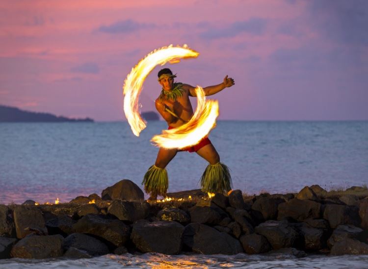 Polynesian fire knife dancer
